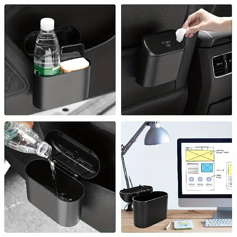 1pc Trash Can + 2 Rolls Of Garbage Bags, Car Side Door Hanging Storage Box, Mini Creative Car Trash Can