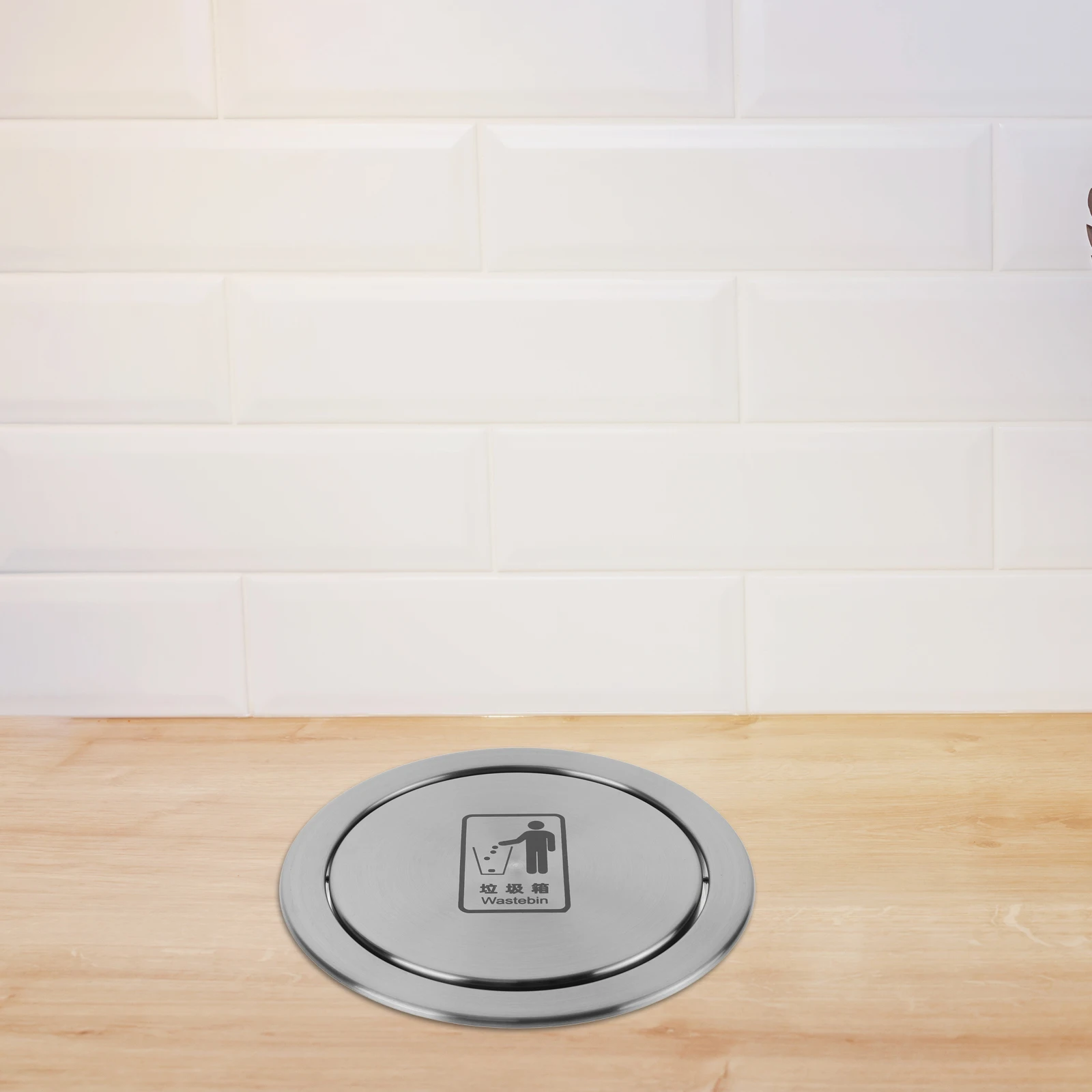 

Stainless Steel Trash Can Lid Countertop Embedded Bin Cover Garbage Flap Recessed Round Kitchen Bathroom Home Office Supply