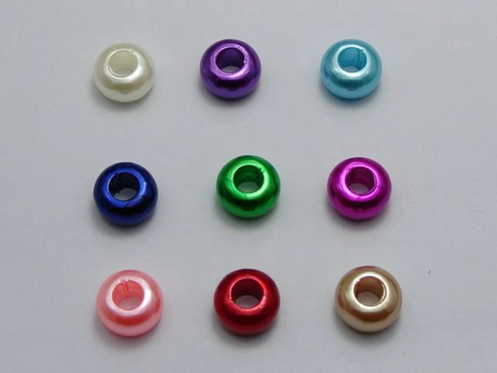 100 Mixed Color Acrylic Faux Pearl Rondelle Spacer Beads With Large 5mm Hole