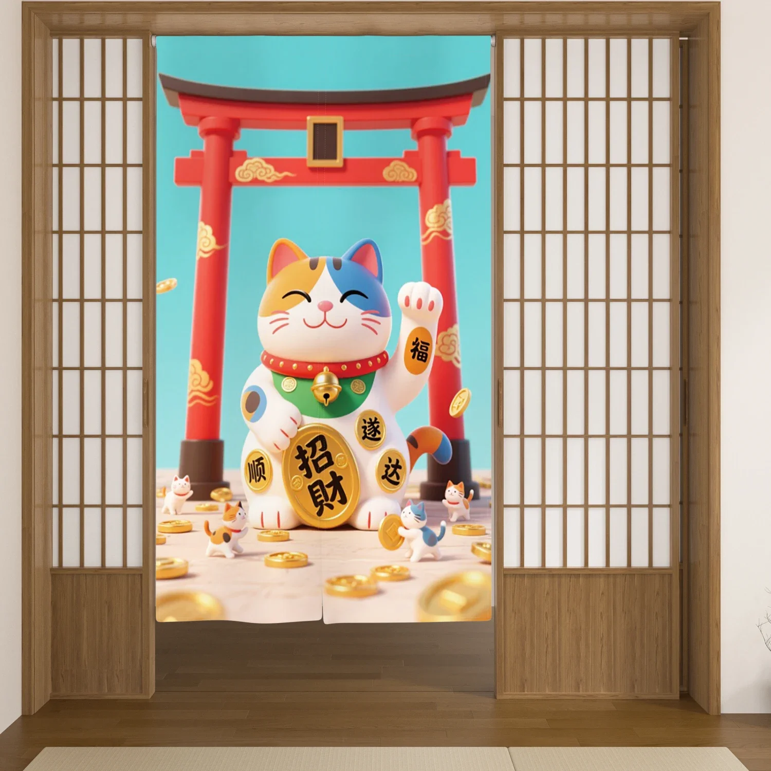 Japanese Split Door Curtains Lucky Cat Blackout Partition Hanging Half Curtain Home Kitchen Entrance Decor Curtains For Doors