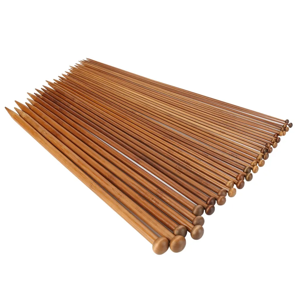 36pcs 0.2-1cm Sizes Knitting Needles Set Single Point Design Carbonized Finish Carbonized Needles Bamboo Knitting Needles