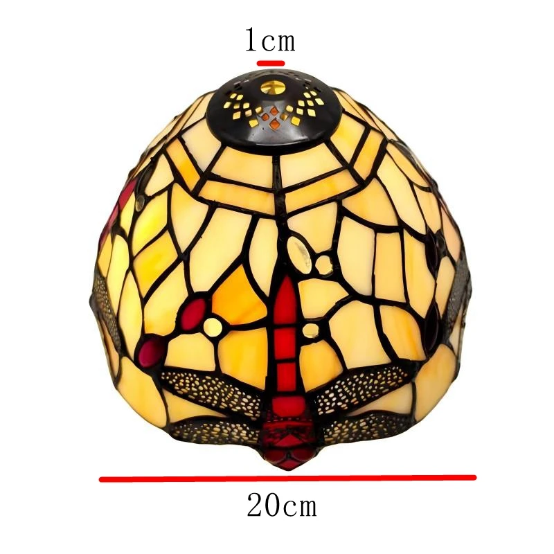 Warm colored dragonfly style 20cm/8 inch tained glass lampshade suitable for pendant lamps and desk lamps