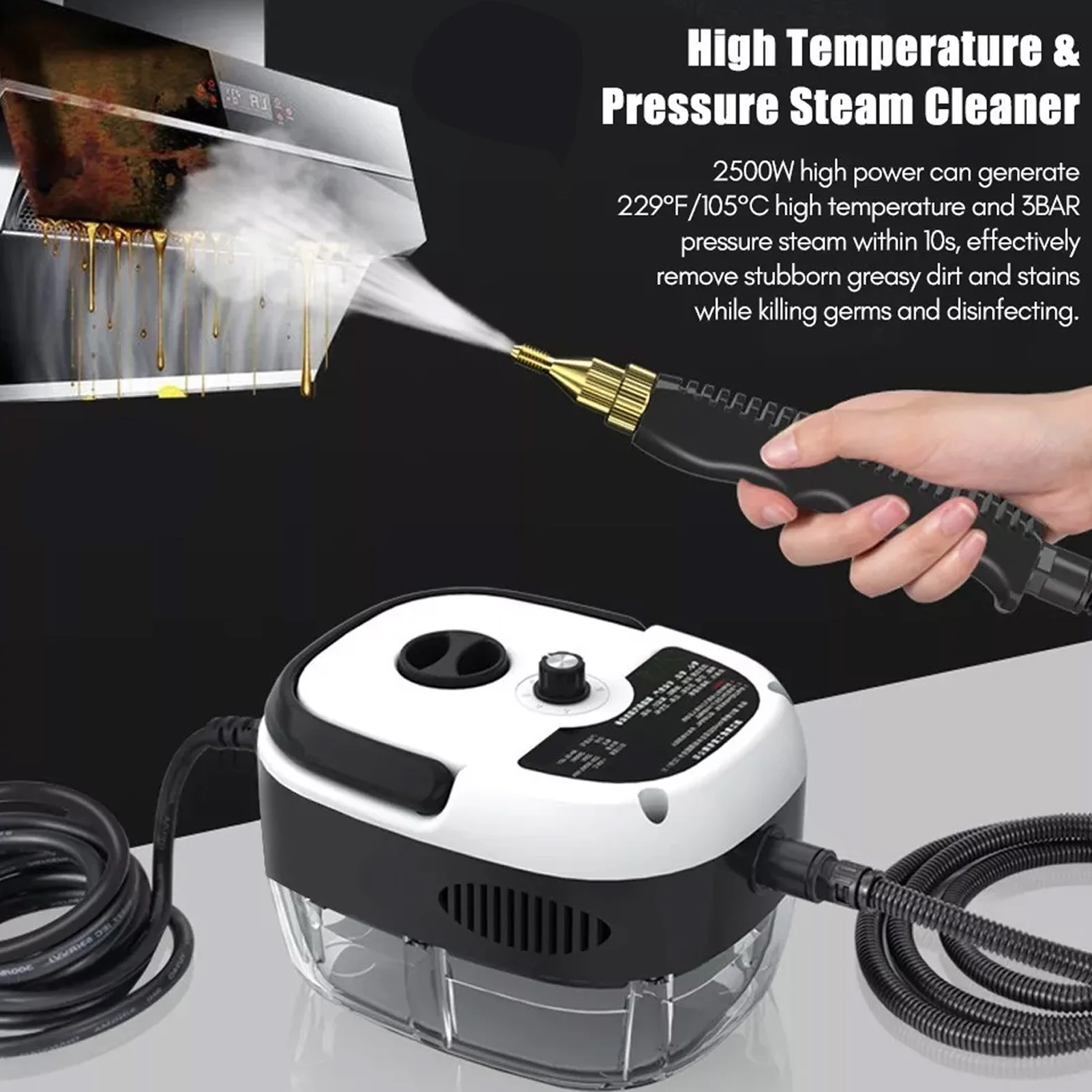 

Pressurized Steam Cleaner 2.2m Long Steam Pipe Large Water 2500W High Pressure Steam Cleaner 3BAR High Pressure for Walls