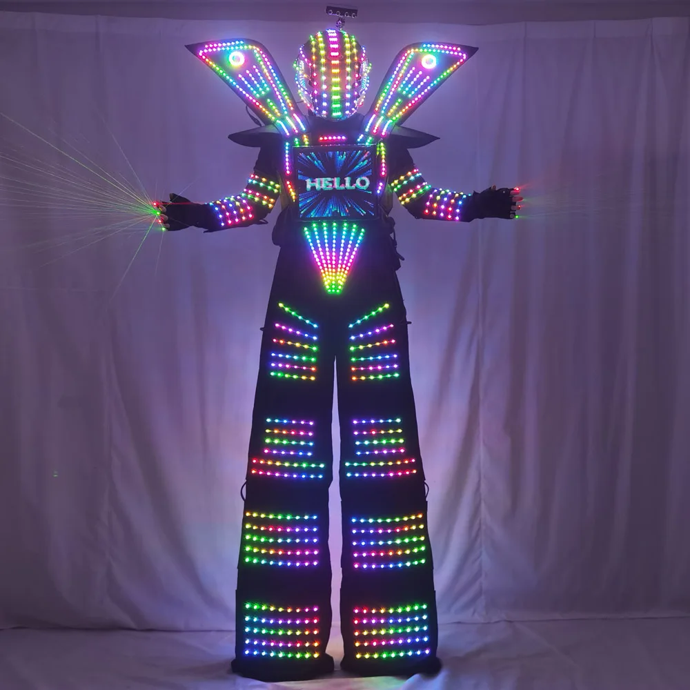 

Traje LED Robot Costume Clothes Stilt Walking Luminous Suit Jacket Chest Display Helmet Laser Gloves