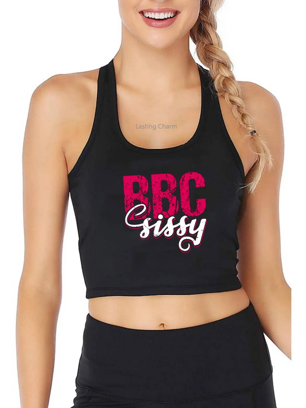 BBC Sissy Print Tank Top Adult Humor Fun Flirty Sexy Fetish Sub Dom BDSM DDLG Crop Top Women's Gym Tops