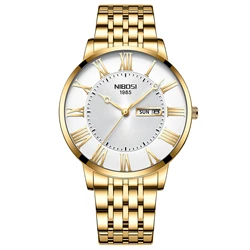 NIBOSI-Reloj de cuarzo para hombre y mujer, cronógrafo informal de color negro y dorado, con calendario de negocios