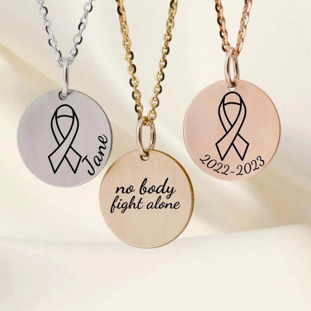 

Custom Breast Cancer Necklace - Personalized Stainless Steel Jewelry with Marking and Engraving Pattern