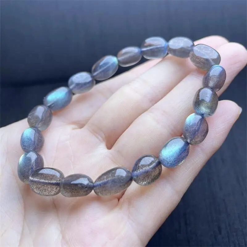 Natural Freeform Gray Moon Stone Bracelet Women Fashion Round Stone Elegant Healing Strand Wristband Gift 1PCS