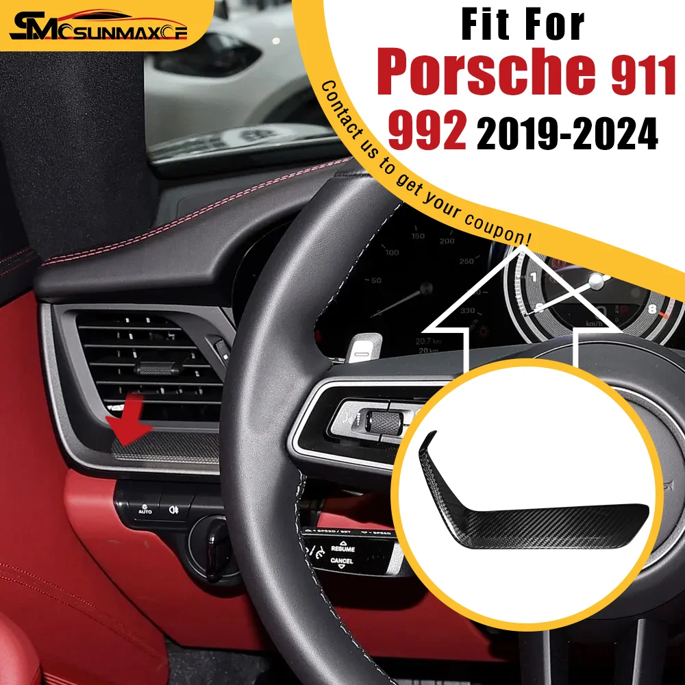 

Накладка на приборную панель из настоящего углеродного волокна, декоративная наклейка на центральную консоль, аксессуары для салона автомобиля для Porsche 911 992 2019-2024