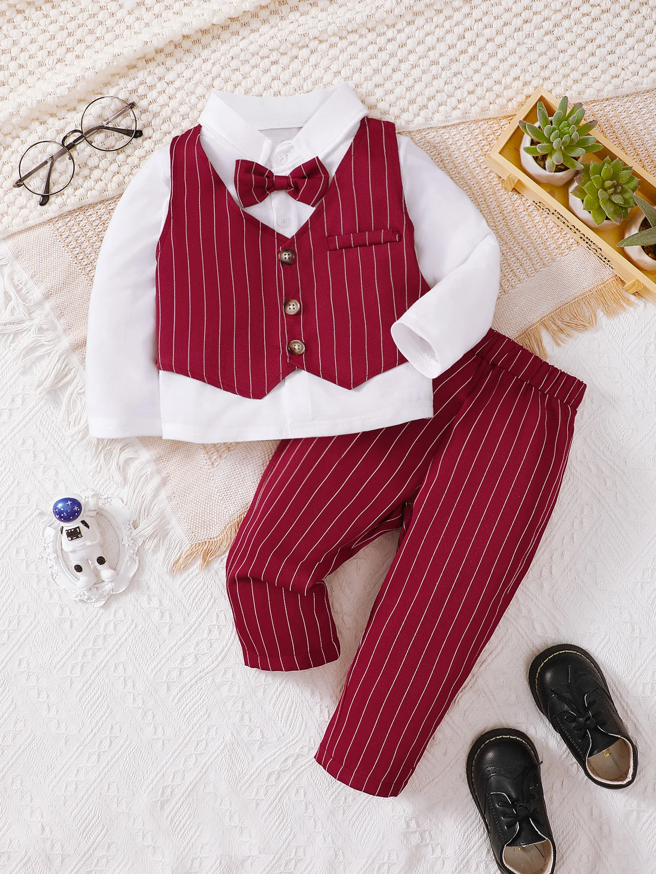 1-3 Years Baby Boy 2PCS Autumn and Winter Clothing Set Bow Tie Long Sleeve+Vest+Pants Toddler Boy Wedding/Birthday Party Outfit