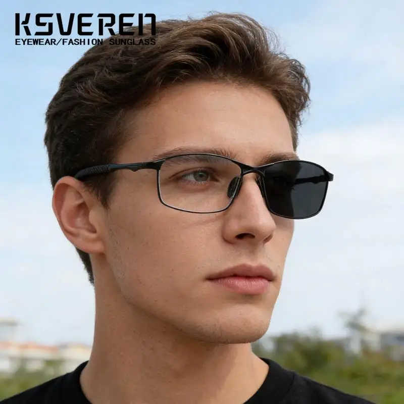 Metal Alloy Frame Photochromic Myopia Eyeglasses Men Trendy Finished‑Prescription Sun‑Activated Color‑Changing Optical Glasses