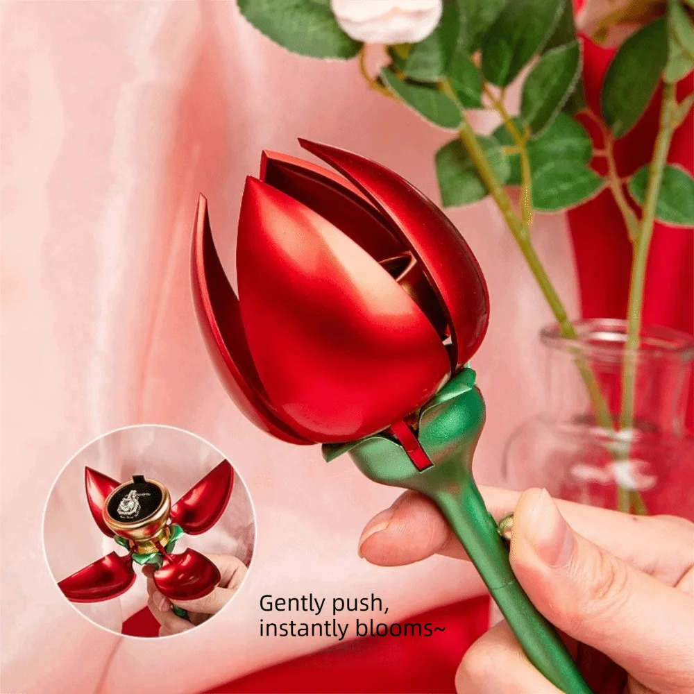 Dustproof Rose Ring Box Elegant Waterproof Auto Blooming Ring Box Red Pink Multi-functional Flower Ring Box Jewelry Packaging