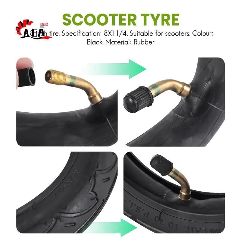 

AEA0-Good Quality 8 Inch Tyre 8X1 1/4 Scooter Tire & Inner Tube Set Bent Valve Suits Bike Electric / Gas Scooter Tyre