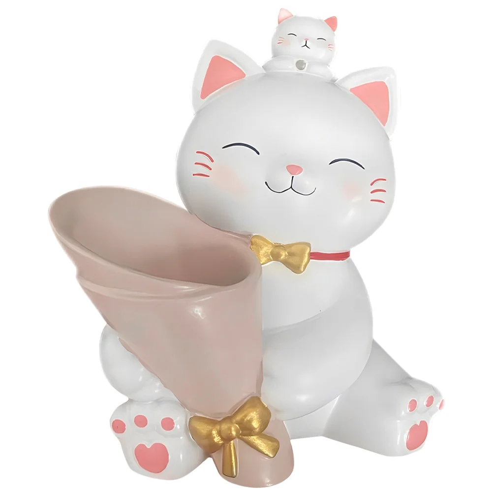 

Cat Statue Vase Resin Cute Cartoon Design for Dried Flowers Home Office Decor Wedding Christmas Centerpiece Table Unbreakable