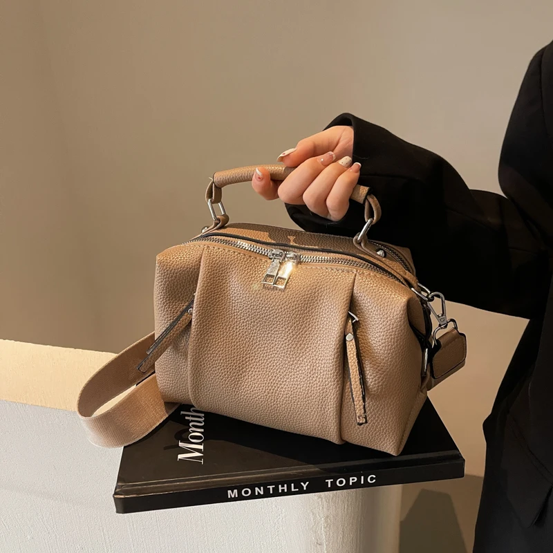 

Новые повседневные однотонные женские сумки на плечо, модные дизайнерские женские сумки с двойной молнией, кожаные женские дорожные сумки высокого качества