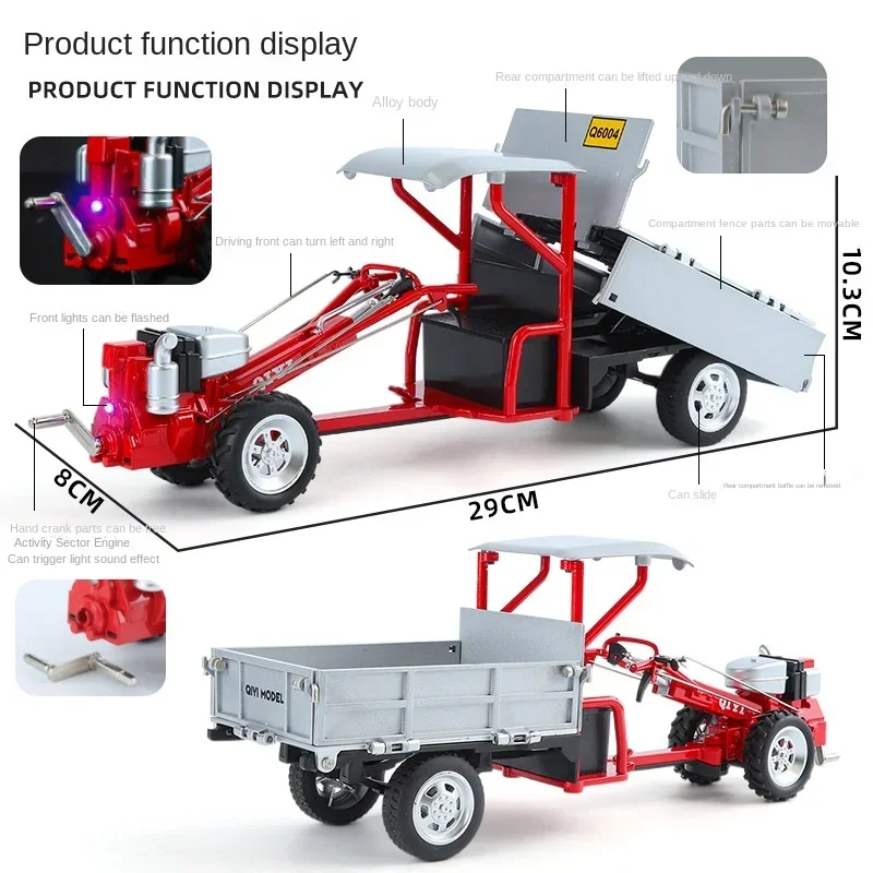 Modelo de Tractor de aleación fundido a presión a escala 1:16, vehículo agrícola con luz de sonido, adornos de colección Retro, regalo de coche para niños