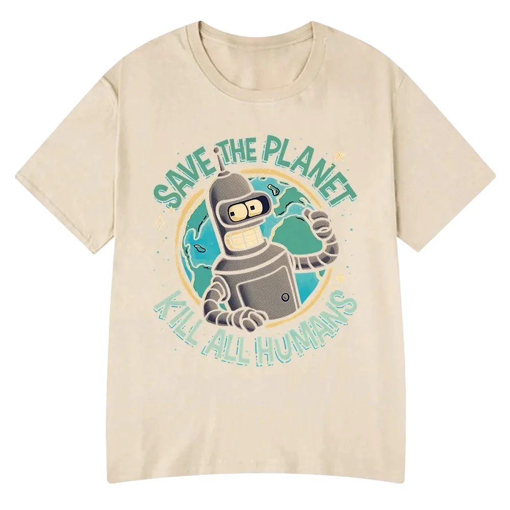 Funny Save The Planet Kill All Humans Robot Graphic Print T Shirt Women Fashion Summer Short Sleeve T-shirt Clothing streetwear image 4