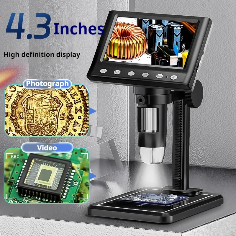 Microscopio con pantalla de 4,3 pulgadas, microscopio electrónico, microscopio Digital, cámara con lupa endoscópica de reparación Lcd de 4,3 "hd