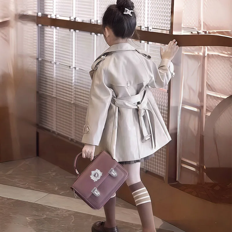 4-14 الخريف الكاكي 100% طفل الفتيات مزدوجة الصدر سترة واقية فتاة في سن المراهقة المدرسة سترة صغار طفل ملابس خارجية معطف الملابس