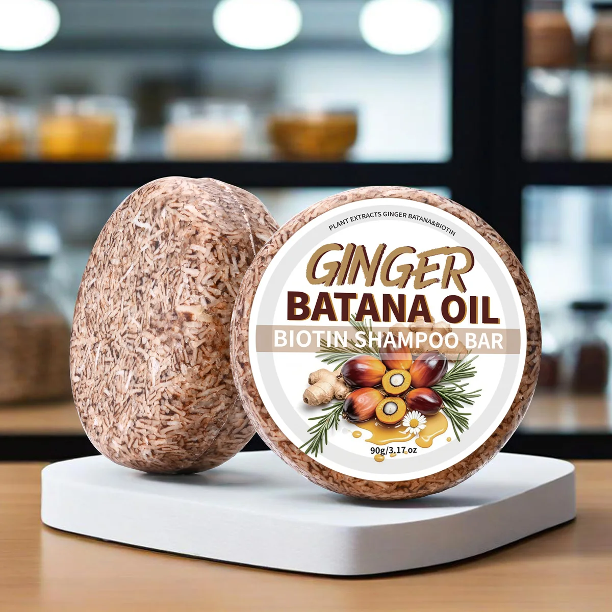 90g/Ginger Batana Oil Hair Nourishing And Cleaning Solid Biotin Shampoo Bar, Lemon Summer Men'S And Women'S Fluffy Hair Shampoo