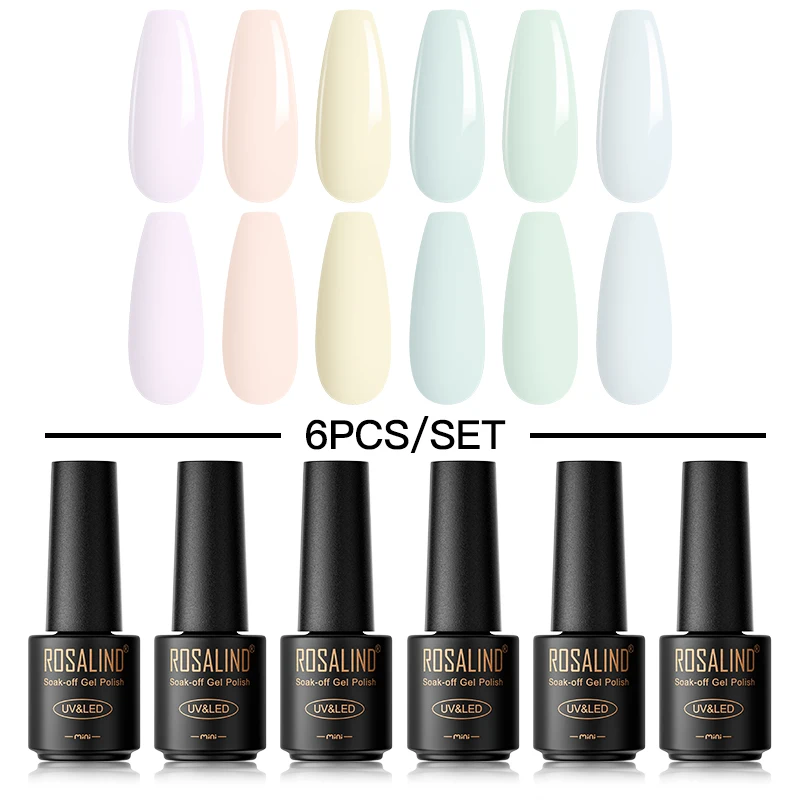 Rosalind Gel Nagellack 6 Stück Set UV Gel Semi Permanent Lacke Basis Dec klack Macaron Effekt Nail Art Design Salon/DIY Geschenk