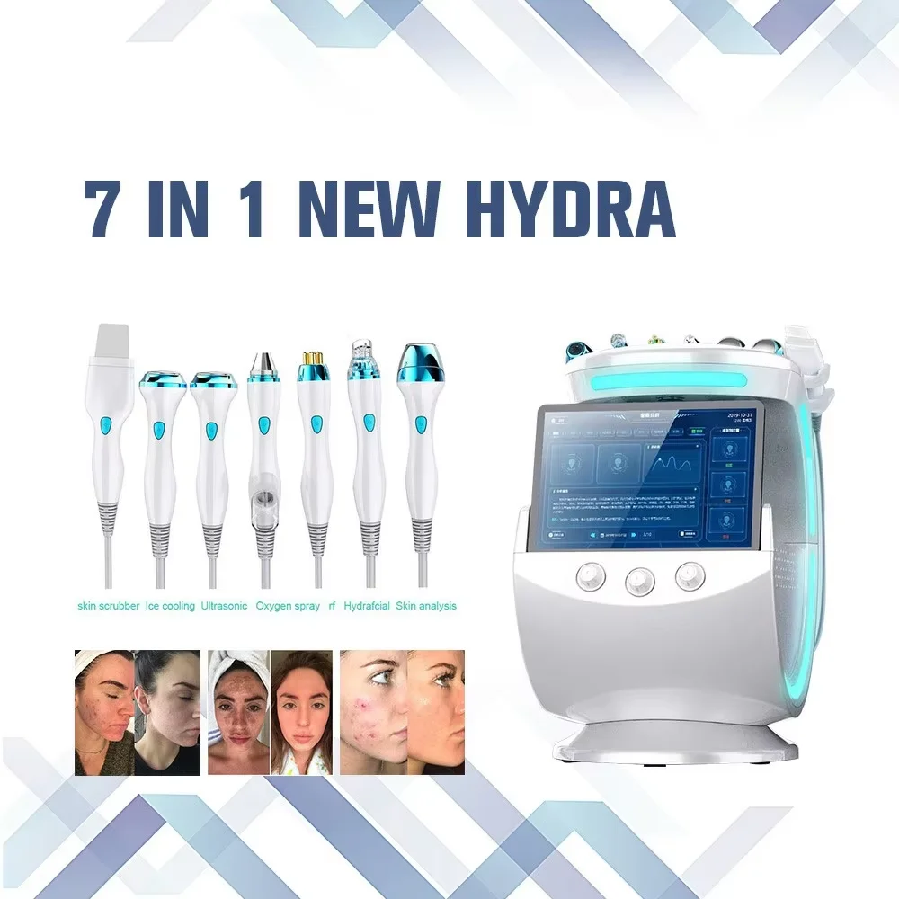 New 7 In 1 Smart Ice Blue Hydra oxyge Dermabrasion Facial Mahcine Skin Cleaning Skin Analyzer Dermabrasion Facial Aquafacial