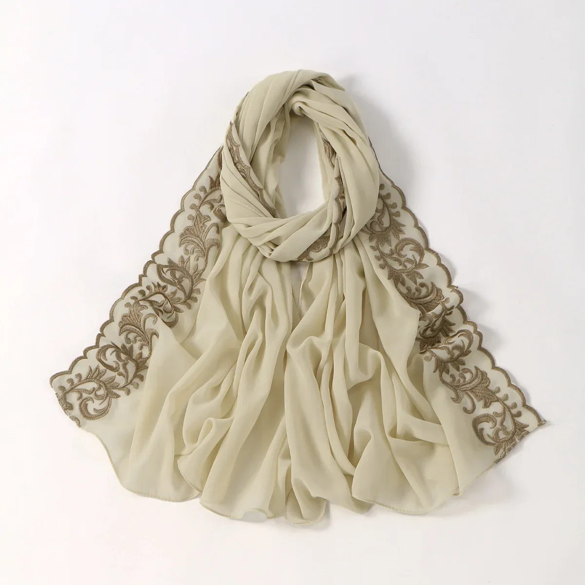 

Мусульманский хиджаб из шифона, женский платок, исламская накидка, шаль, головной убор с вышивкой, бандана, повязка на голову, буфанды, фуляр, тюрбан для женщин