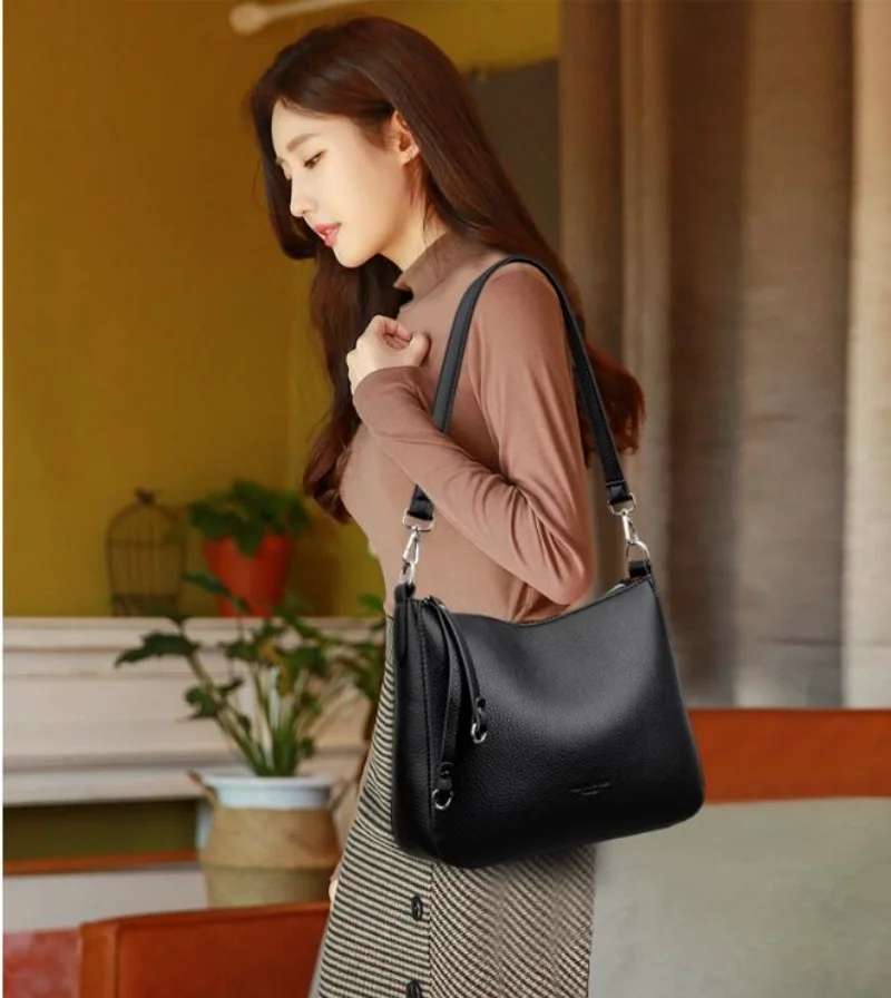 Brand Women's Soft Leather Shoulder Bags Luxury Designer Crossbody Bags Ladies Casual Tote Bag Messenger Commuting Sac