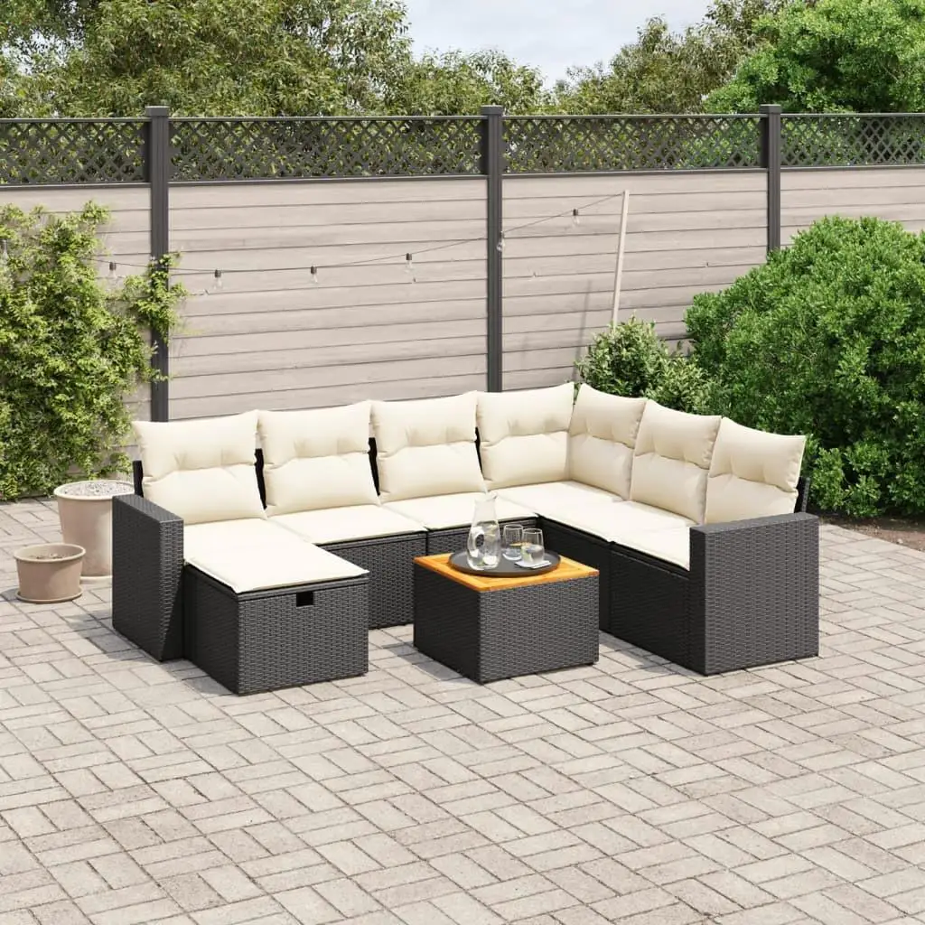

Garden Sofa Set Black Cream White PE Rattan Outdoor Furniture with Removable Cushions Stylish Patio Seating