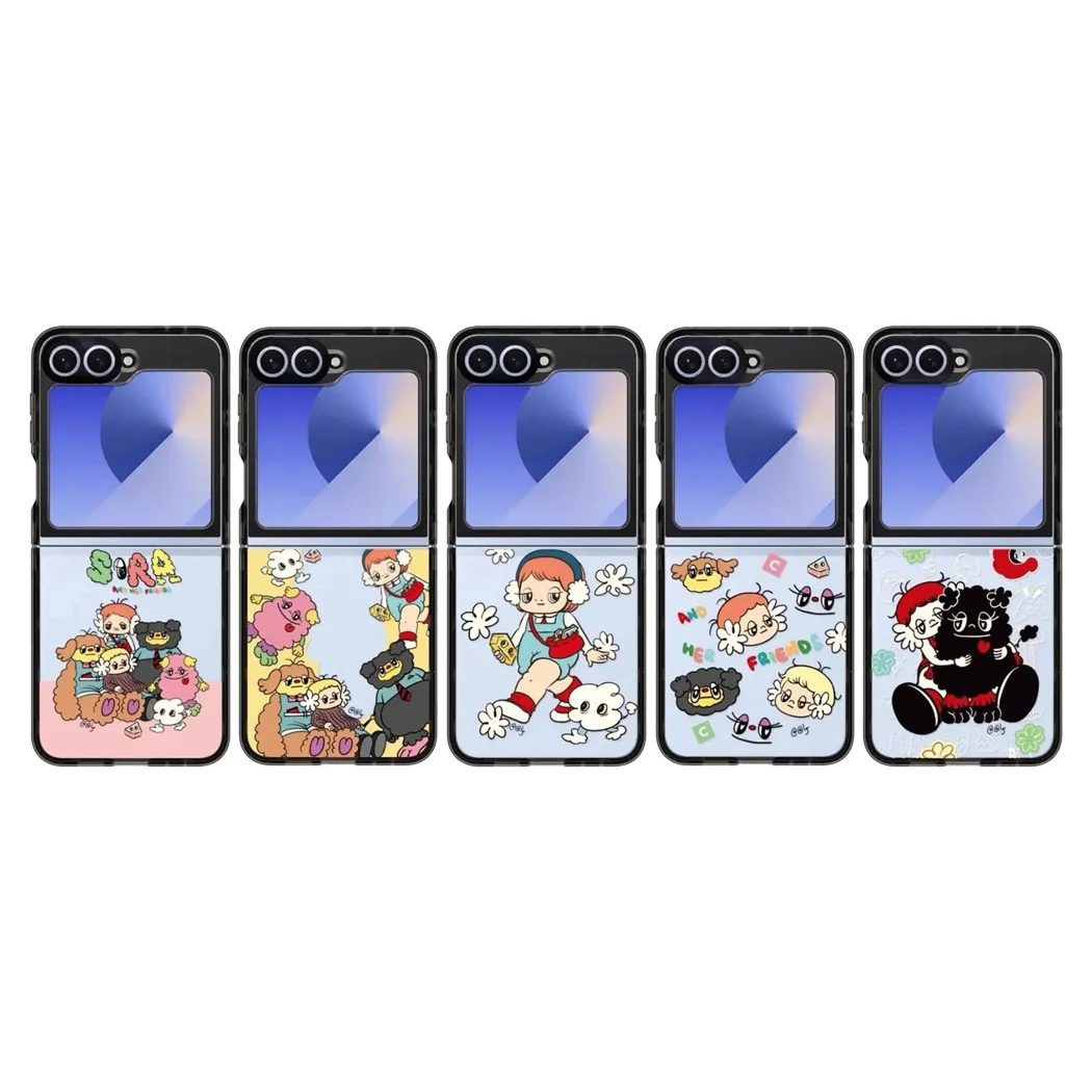 

Cartoon Friends Black Border Phone Case for Samsung Galaxy Z Flip 6 5 4 Back Cover for ZFlip6 ZFlip5 Hard Case Shell