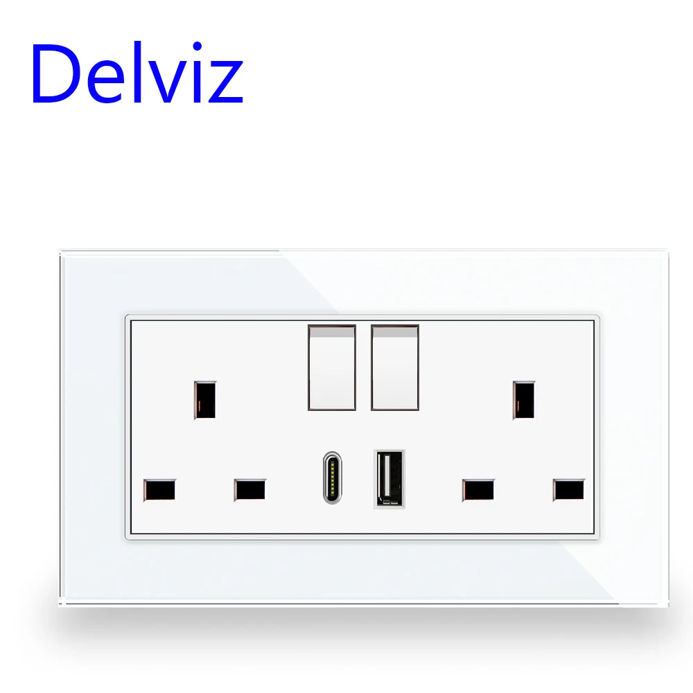 tomada-dupla-delviz-com-portas-usb-a-c-tomada-de-parede-britanica-de-13a-com-interruptores-independentes-tomada-de-parede-uk-com-painel-de-vidro