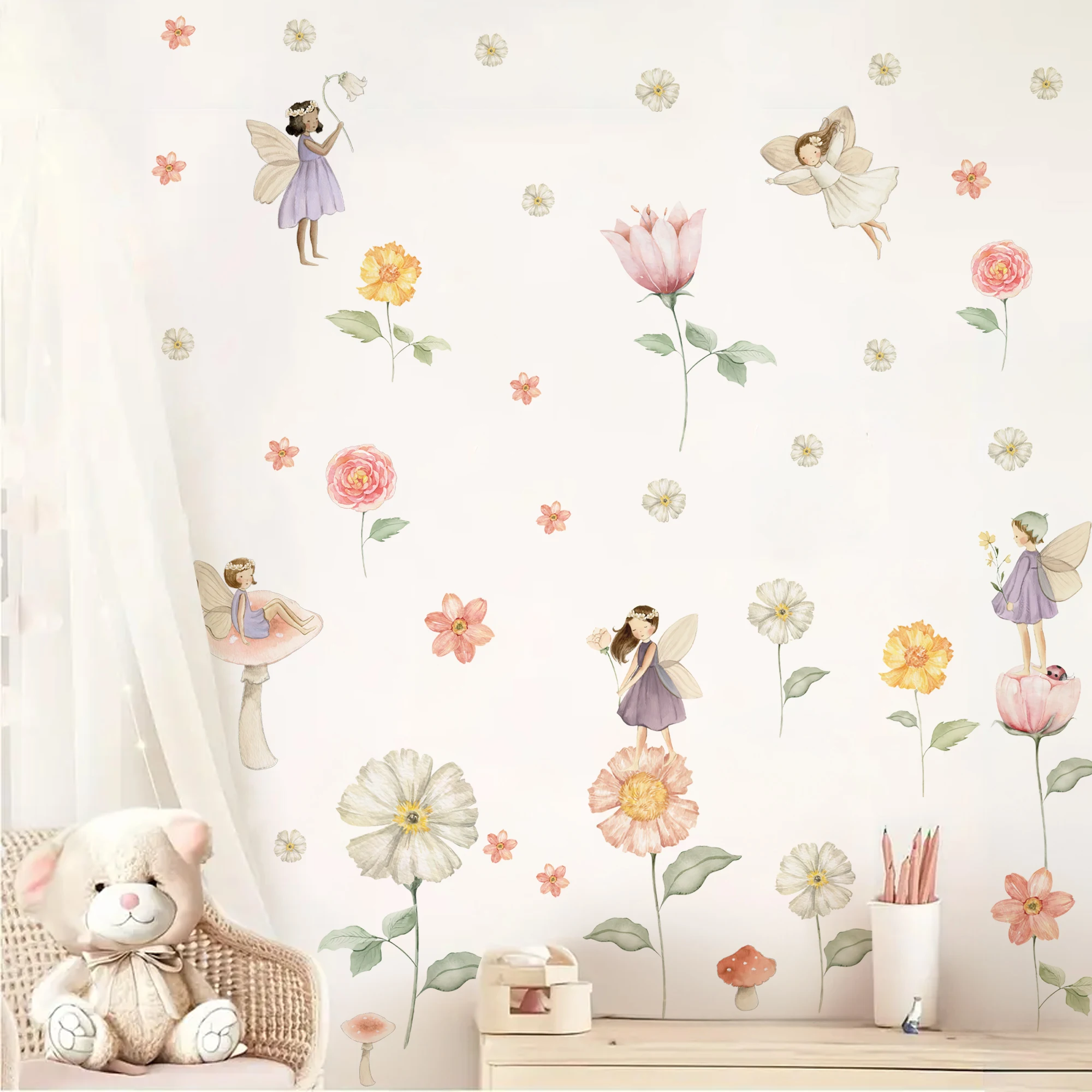 

Boho Fairy Garden Flower Fairies Watercolor Wall Sticker Child Room Girls Room Decal Kids Baby Room Bedroom Home Decoration Gift