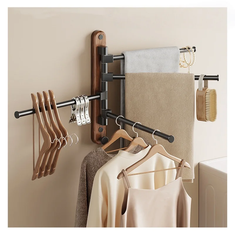 

Black Fodable Bathroom Towel Holder Wood Towel Bar Towel Rod Wall-Mounted Towel Hanger Wood Towel Rack Bathroom Towel Rac
