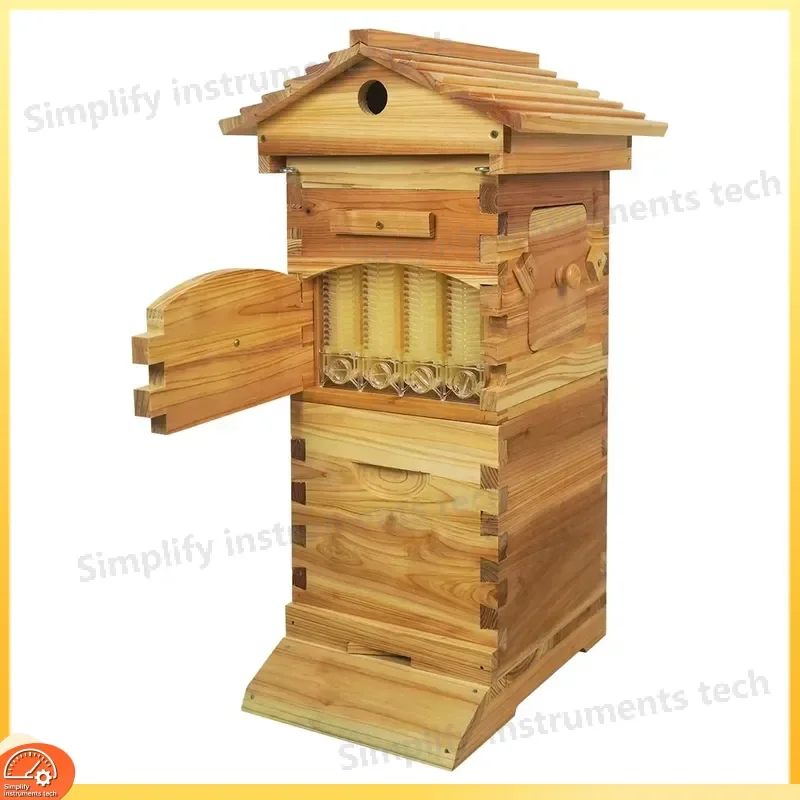 Automatic Self-Flow Beehive with 4-Stream Honey Extraction System Fir Wood Bee Hive Kit for Beekeeping Beginners and