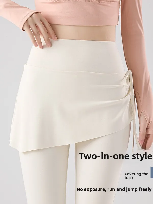 Pantaloni a campana a vita alta Pantaloni anti-esposizione Sport Fitn Danza Yoga Pantaloni gonna Pantaloni lunghi a vita bassa Tessuto in nylon spandex