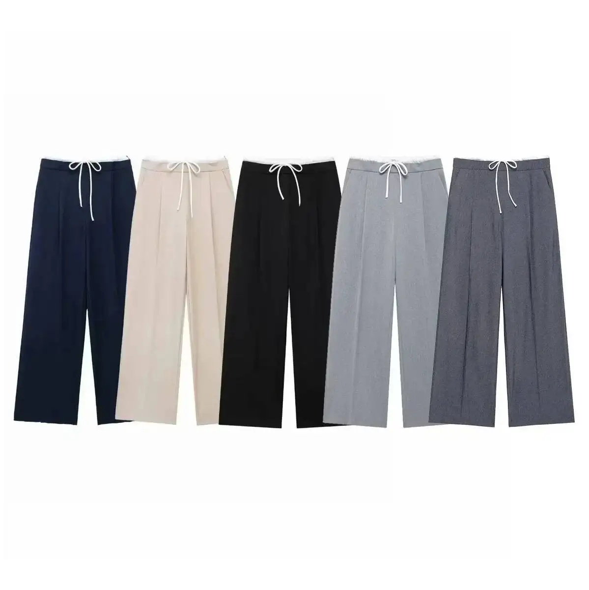 

Street Fashion Women's Cross-Border Wide Leg Double Layer Waist Spring Autumn Long Trousers Casual Pants 1608225