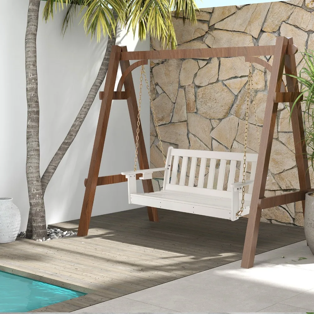 

54" Porch Swing Outdoor Patio Hanging Chair w/ Cup Holder Adjustable Chain