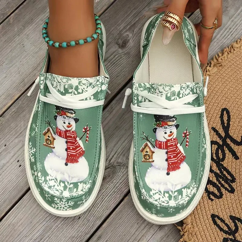 2023 Herbst Winter Weihnachten gedruckt Schnürschuhe große Slipper atmungsaktive Zapatos Para Mujeres flache Leinwand Größe Schuhe für Frauen