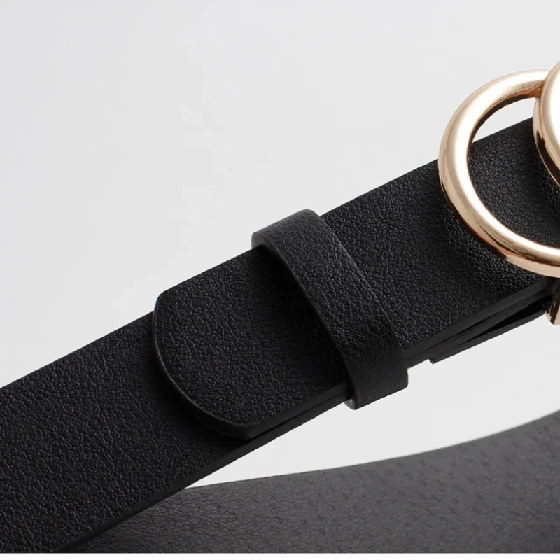 2.7X107cm Fashion Women Leather Belt Classic Retro Metal Double Round Buckle Waist Belt Leisure Dress Jeans Decoration Waistband