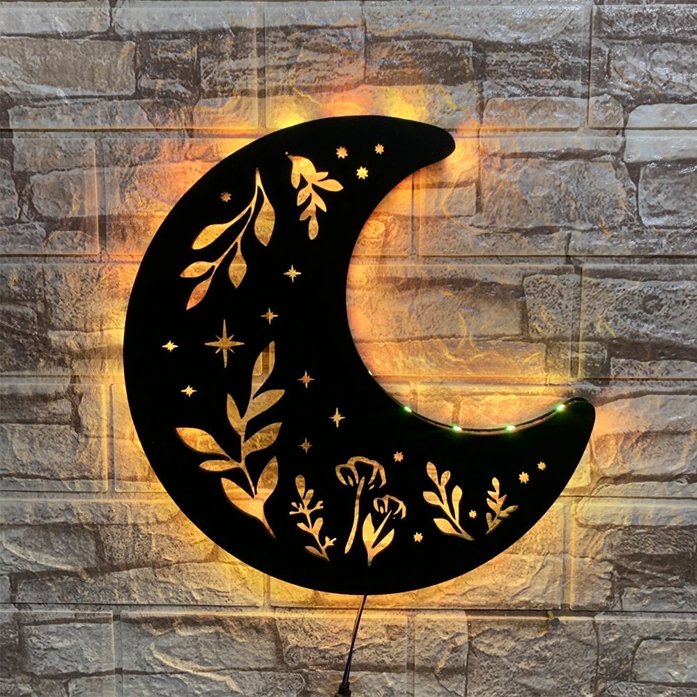 ZK50 Cool USB Moon Leaf Shape LED Wall Lamp Remote Control Color Changed Bedside Lamp Ambient Sign Lamp Halloween Decoration