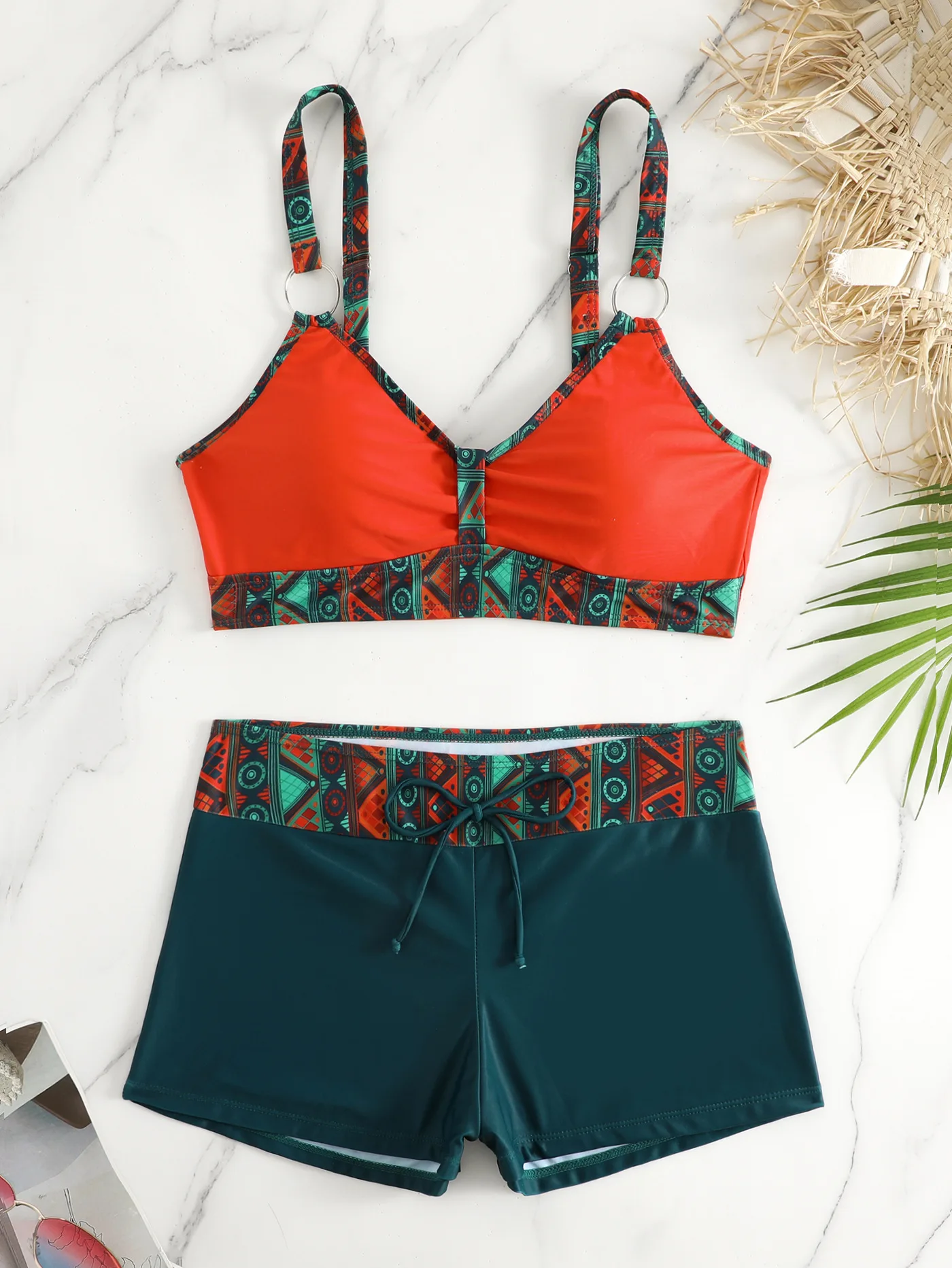 Colorful Printed Separate Swimwear Women Conservative Slimming Bikini