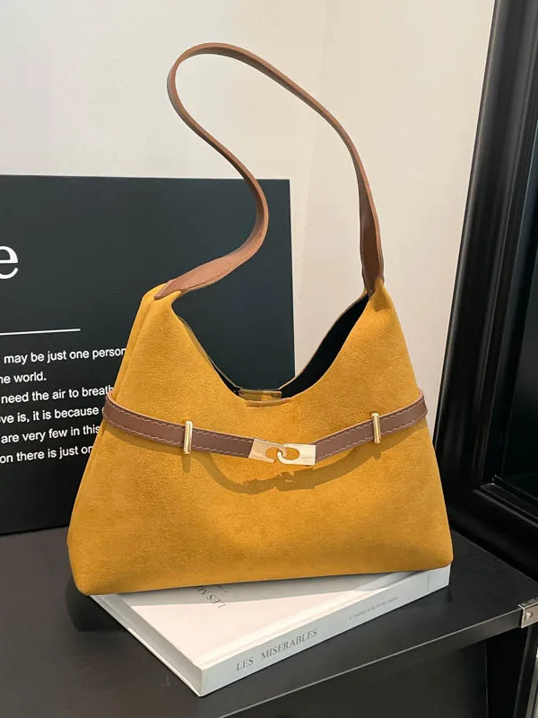 Retro Suede Leather Single Shoulder Bag Large Capacity Commuter Simple Handbag Trendy Fashion Fall Winter Tote Bag for Women