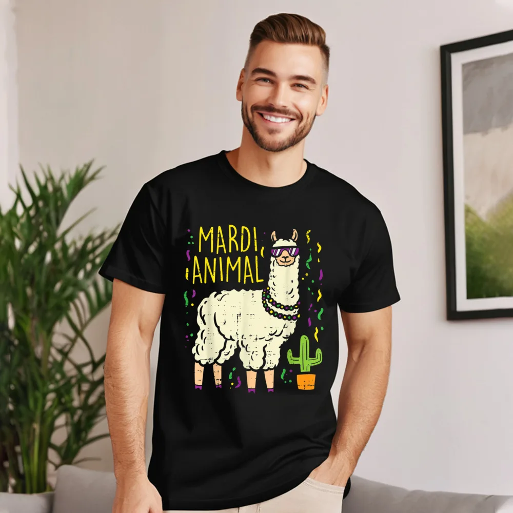 Mardi Gras Llama Party Animal Men's Discount Gift Tees O-Neck VALENTINE DAY Cotton T Shirts Slogan Short Sleeve Tops Shirt