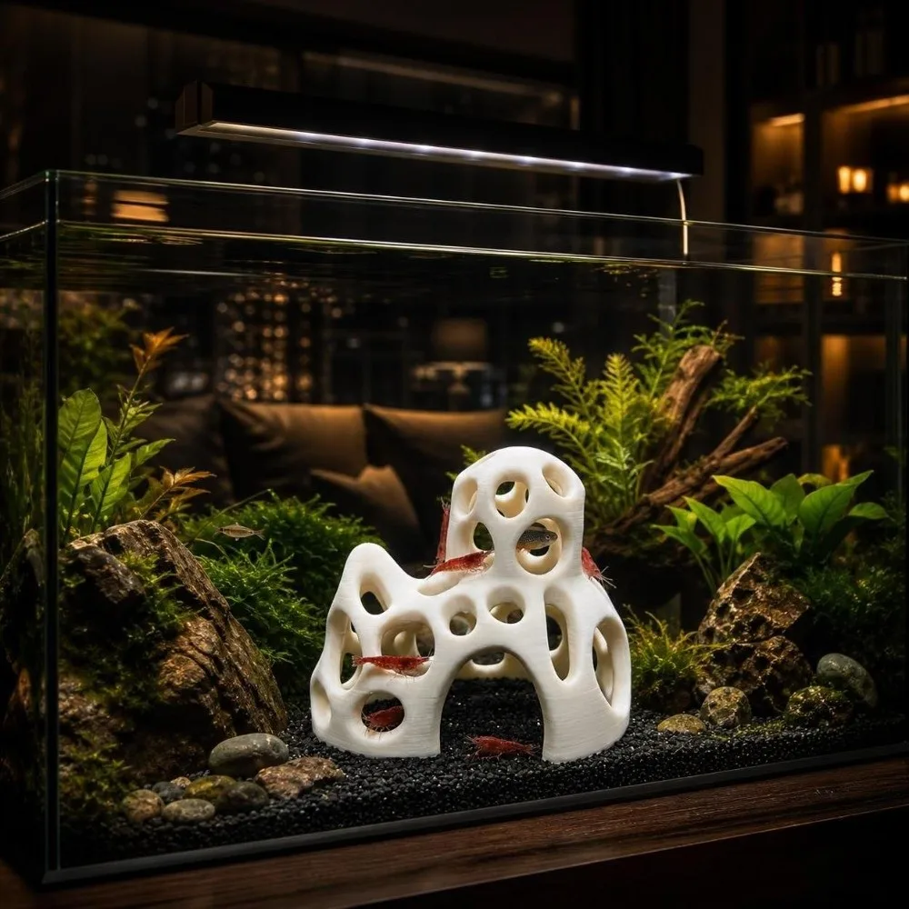 3D Printed Aquarium Cave Ornament Natural Look Plastic Fish Tank Hideaway Coral Mountain Betta Shelter Aquarium Landscaping