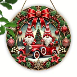 1pc, Christmas Gift Pickup Truck Dwarf Christmas Tree 7.87 Inches Round Wooden Ornament, Home Office Door Front Porch Bar Decor