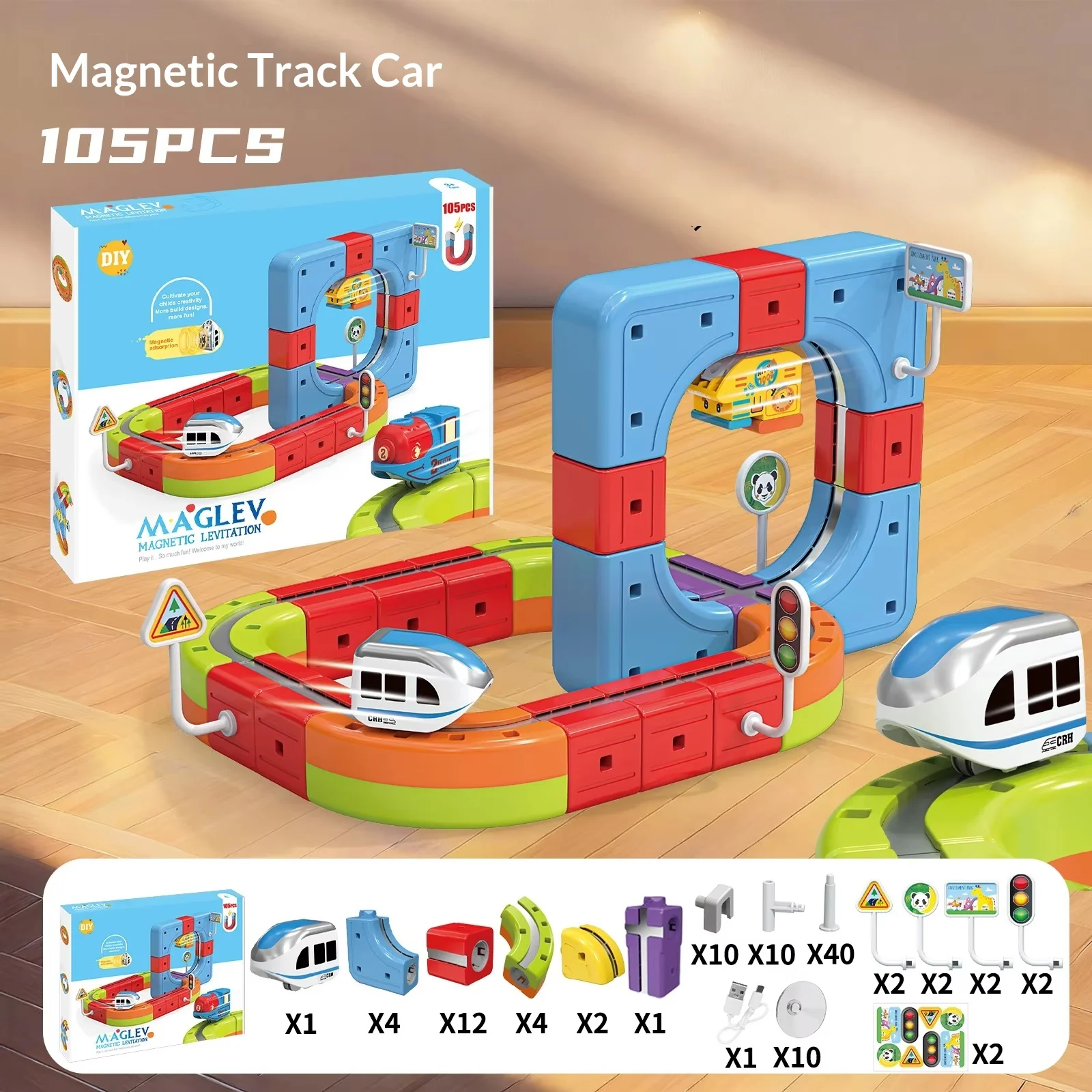 

105pcs Hot Children'S Anti-Gravity Magnetic Track Train Set Flexible Changeable Magic Rail Car Electric Assembly Toy Kids Gift