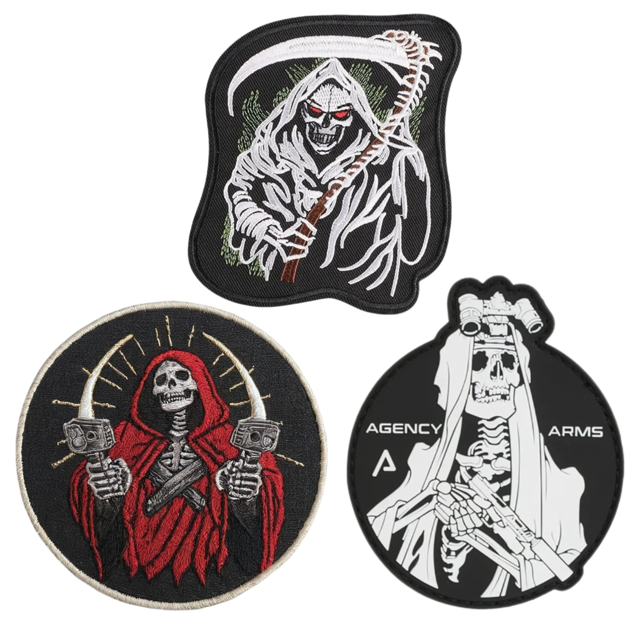 Death Reaper Scythe Embroidered Patch Death Summon Morale Armband Skull Harvester PVC Night Light Backpack Patches for Clothing