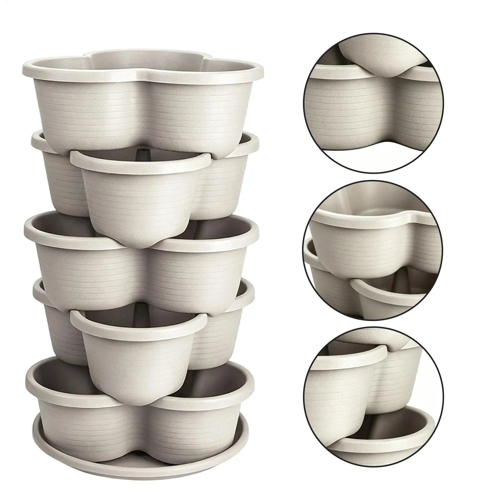 Strawberry Tower 5 Tier Stackable Vertical Pot with Drainage Hole Outdoor Garden Planter for Patio Balcony Deck Porch Terrace