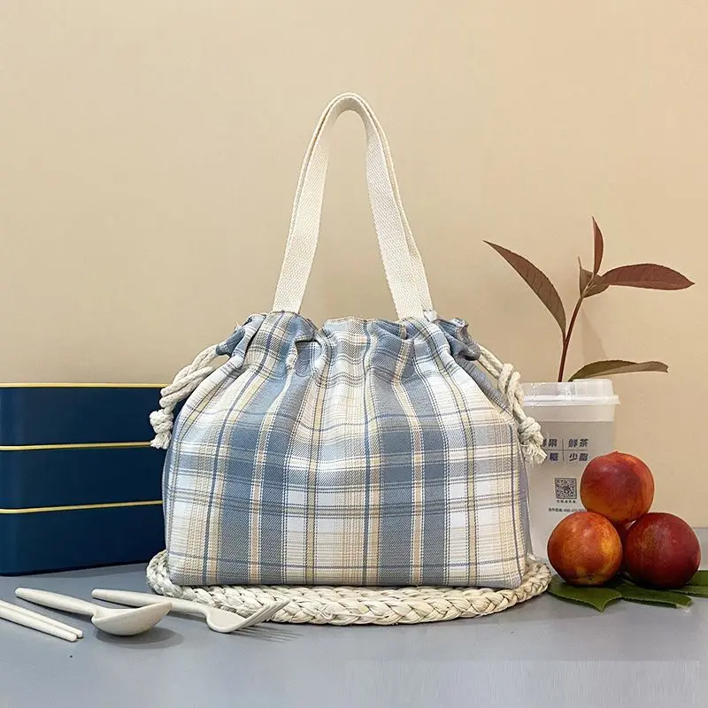 Karierte Handtasche mit Kordelzug, wasserdicht, ölbeständig, Lunchtasche, tragbare Kosmetik-Aufbewahrungstasche, modische Tragetasche – Detail 5