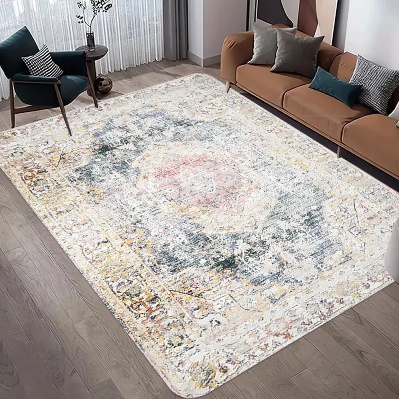 Vintage Black White Floral Rug Distressed Oriental Non-Slip Carpet Traditional Bohemian Home Decor Floor Mat for Living Room